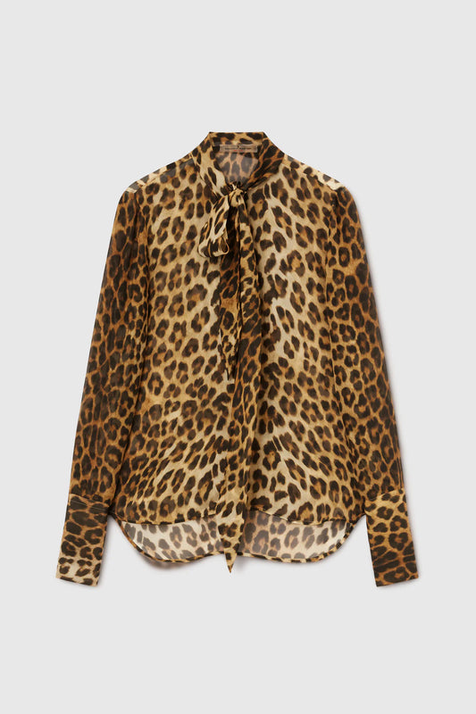 Silk chiffon shirt with animal print